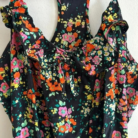 Parker Y2K vibe Black floral print Silk sleeveless Dress Multicolor size Small - Picture 6 of 10